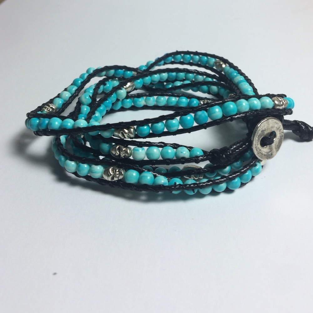 Skull and semi precious Bead wrap bracelet💀
